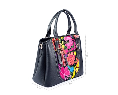 Foto 3 | Bolso Sathel A Ángelozano De Piel Vacuna Con Telar Artesanal, Color Negro, Modelo Lourdes