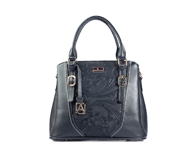 Foto 1 | Bolso Satchel A Ángelozano De Piel Vacuna Con Grabado Tipo Cincelado, Color Negro, Modelo Lourdes