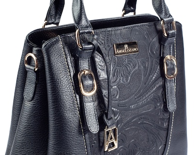 Foto 5 | Bolso Satchel A Ángelozano De Piel Vacuna Con Grabado Tipo Cincelado, Color Negro, Modelo Lourdes