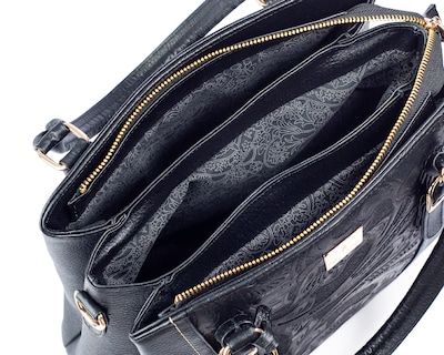 Foto 6 | Bolso Satchel A Ángelozano De Piel Vacuna Con Grabado Tipo Cincelado, Color Negro, Modelo Lourdes