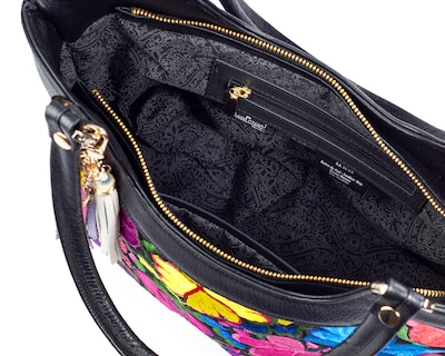 Foto 3 | Bolso Tote A Ángelozano De Piel Vacuna Con Telar Artesanal, Color Negro, Modelo Graciela