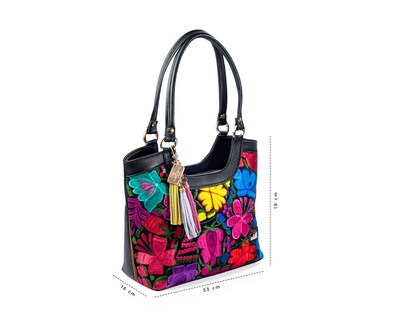 Foto 4 | Bolso Tote A Ángelozano De Piel Vacuna Con Telar Artesanal, Color Negro, Modelo Graciela