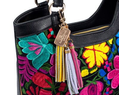 Foto 5 | Bolso Tote A Ángelozano De Piel Vacuna Con Telar Artesanal, Color Negro, Modelo Graciela
