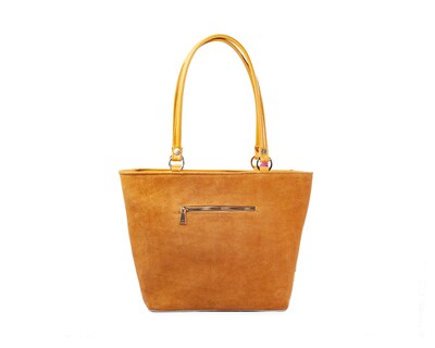 Foto 2 | Bolso Tote A Ángelozano De Piel Vacuna Con Telar Artesanal, Color Camel, Modelo Florentina Negro, Modelo Graciela