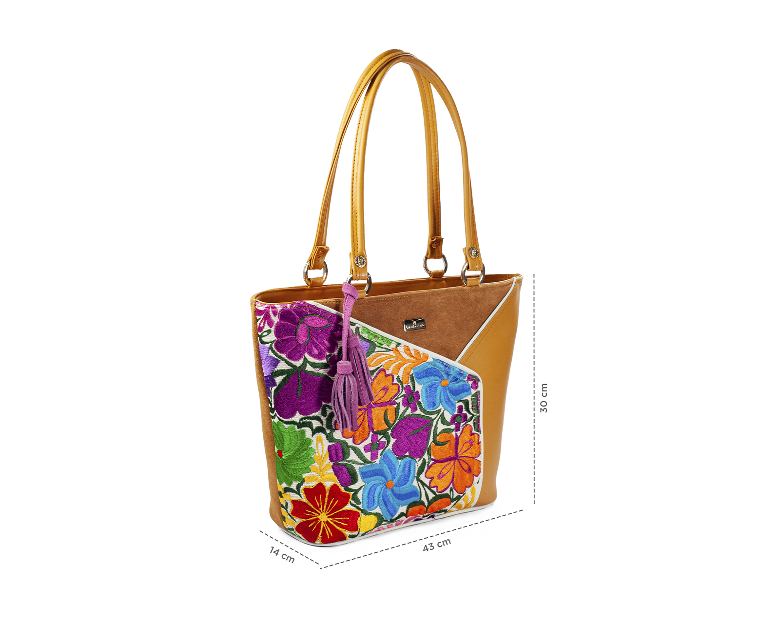 Foto 3 | Bolso Tote A Ángelozano De Piel Vacuna Con Telar Artesanal, Color Camel, Modelo Florentina Negro, Modelo Graciela