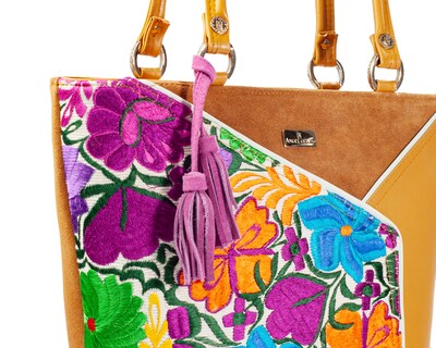 Foto 4 | Bolso Tote A Ángelozano De Piel Vacuna Con Telar Artesanal, Color Camel, Modelo Florentina Negro, Modelo Graciela