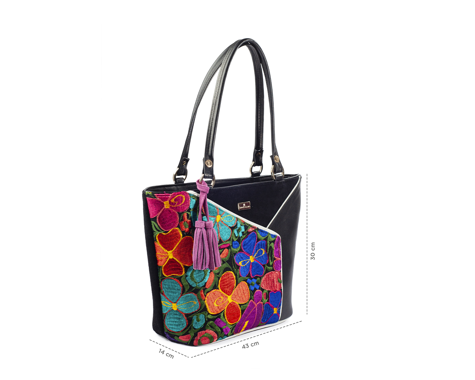 Foto 3 pulgar | Bolso Tote A Ángelozano De Piel Vacuna Con Telar Artesanal, Color Negro, Modelo Florentinagraciela