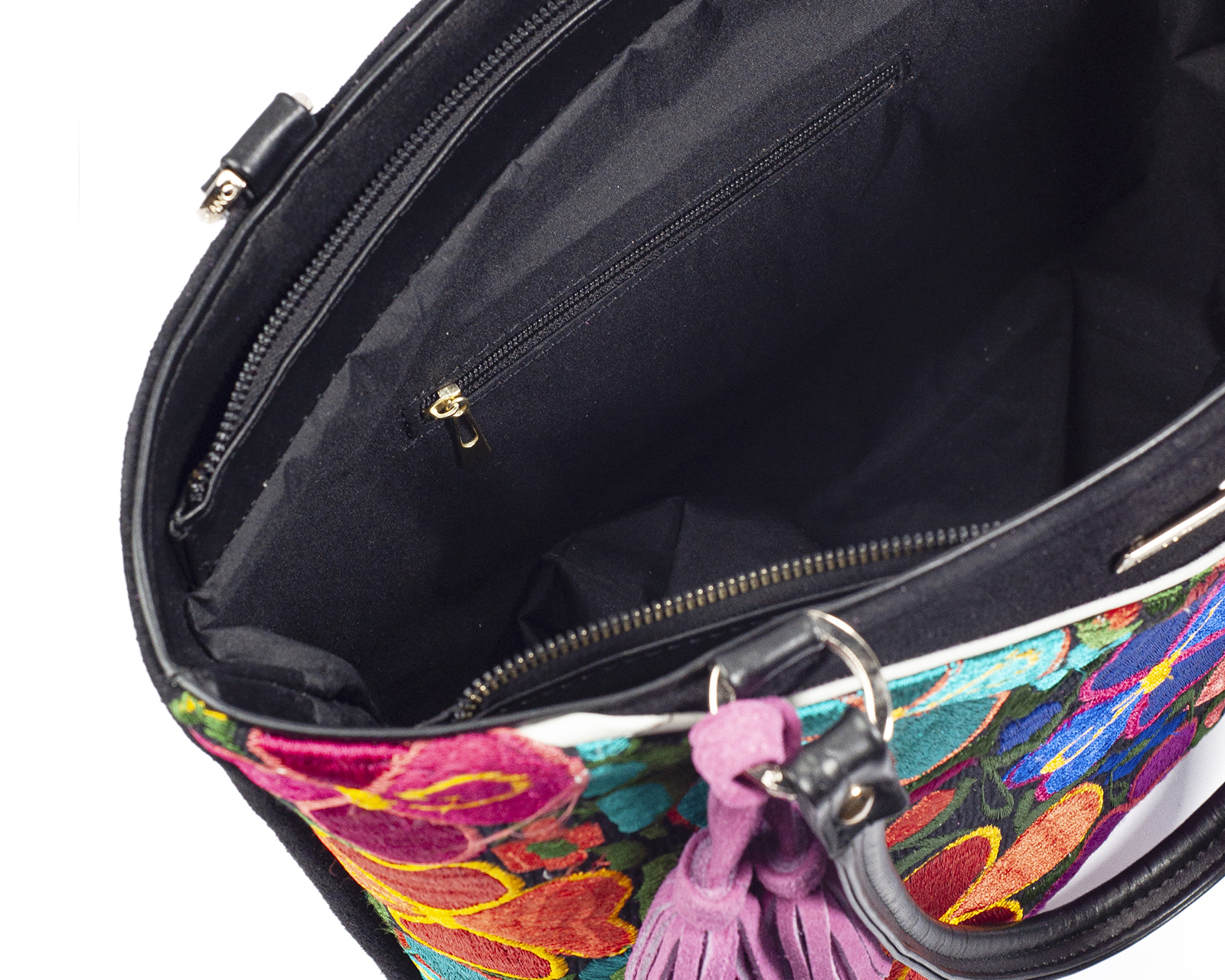 Foto 6 pulgar | Bolso Tote A Ángelozano De Piel Vacuna Con Telar Artesanal, Color Negro, Modelo Florentinagraciela