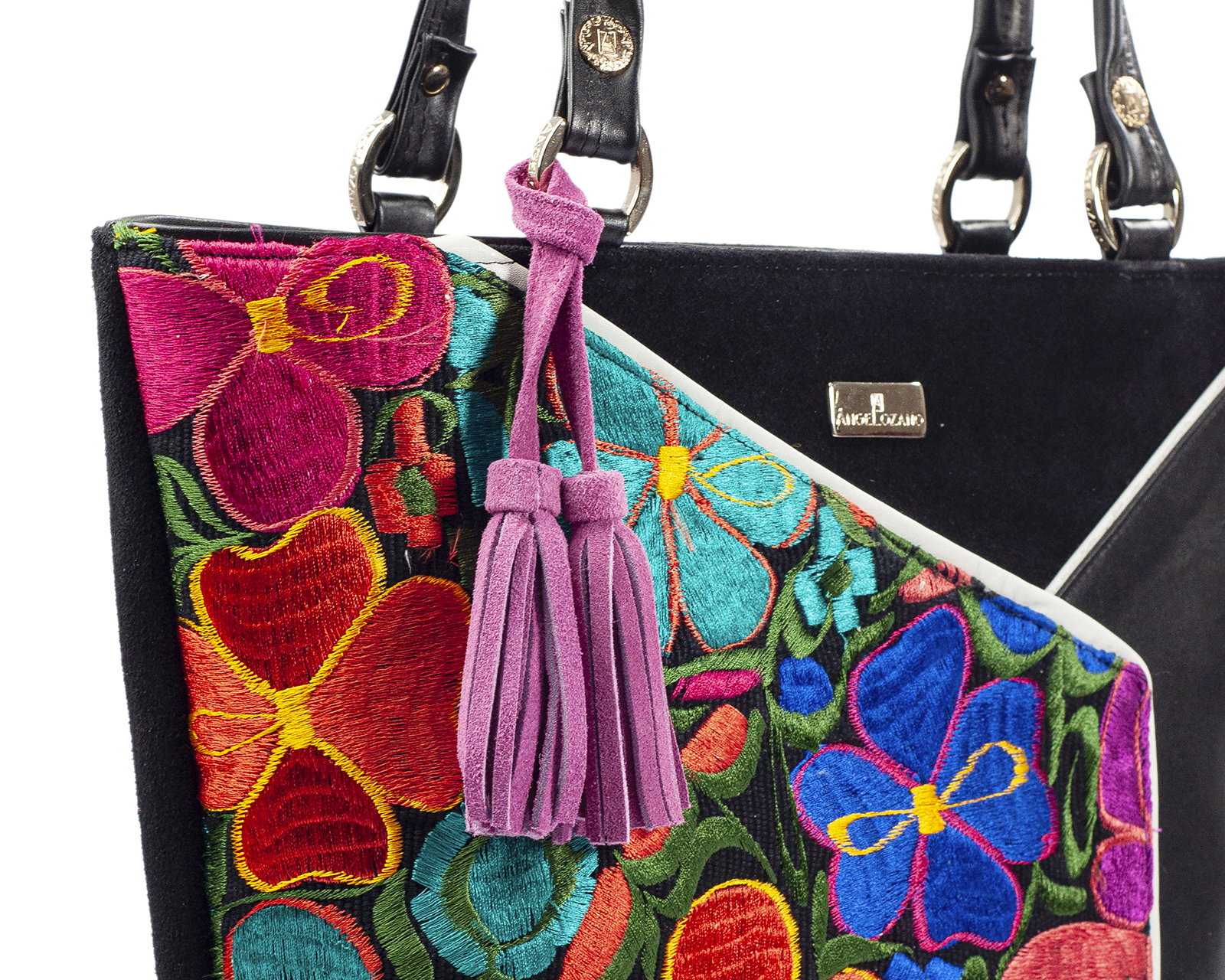 Foto 8 pulgar | Bolso Tote A Ángelozano De Piel Vacuna Con Telar Artesanal, Color Negro, Modelo Florentinagraciela