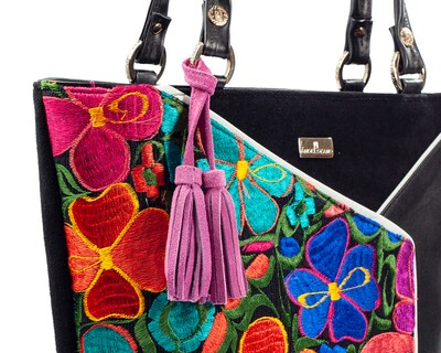 Foto 7 | Bolso Tote A Ángelozano De Piel Vacuna Con Telar Artesanal, Color Negro, Modelo Florentinagraciela