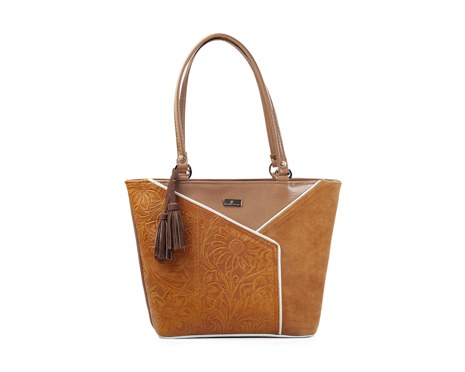 Foto 2 pulgar | Bolso Tote A Ángelozano De Piel Vacuna Con Piel Grabada, Color Camel, Modelo Florentina
