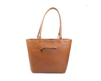 Foto 2 | Bolso Tote A Ángelozano De Piel Vacuna Con Piel Grabada, Color Camel, Modelo Florentina