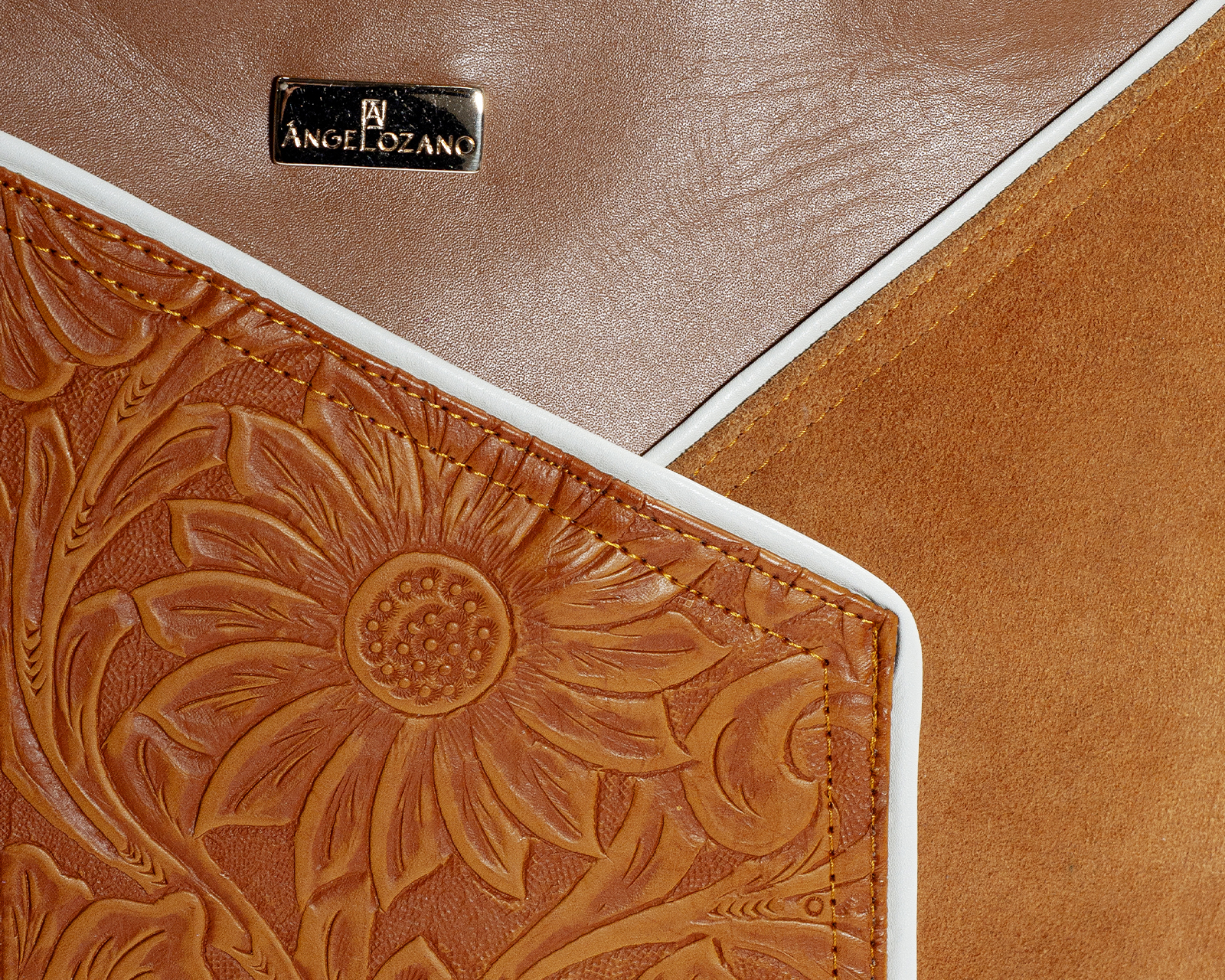 Foto 5 pulgar | Bolso Tote A Ángelozano De Piel Vacuna Con Piel Grabada, Color Camel, Modelo Florentina