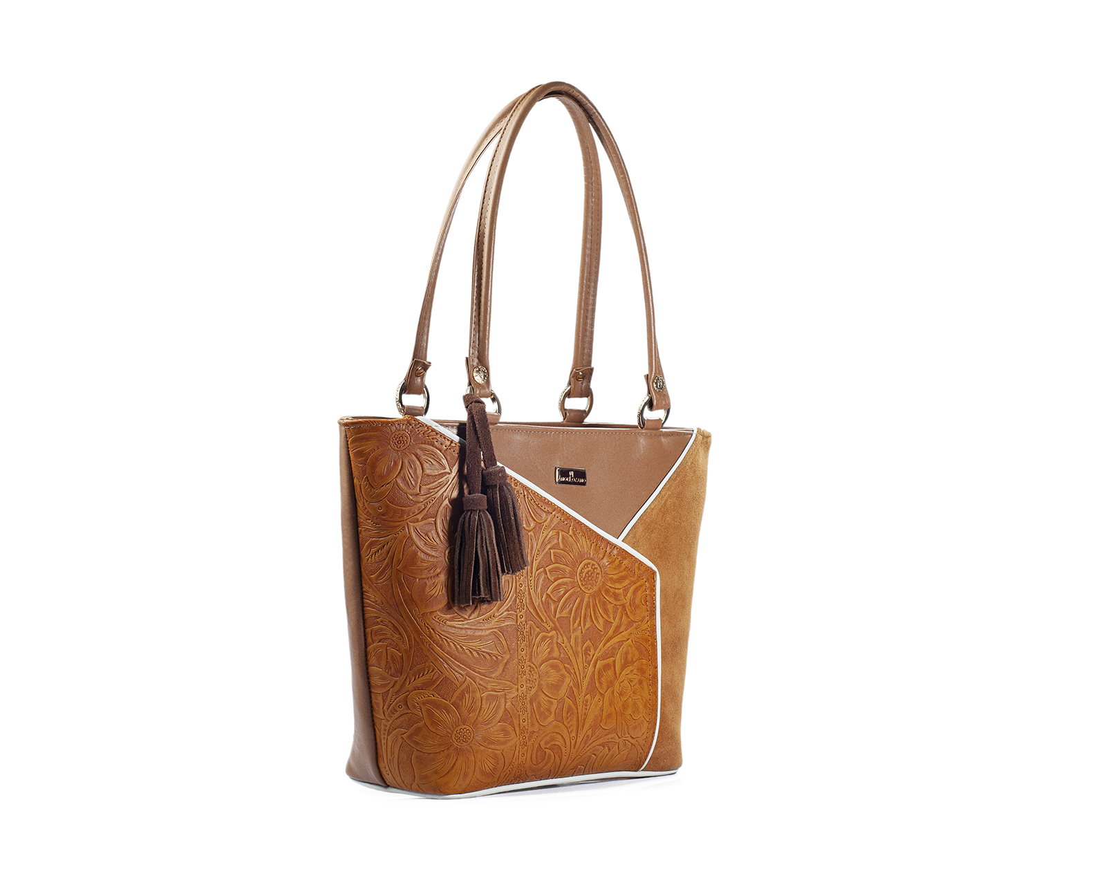 Foto 8 pulgar | Bolso Tote A Ángelozano De Piel Vacuna Con Piel Grabada, Color Camel, Modelo Florentina