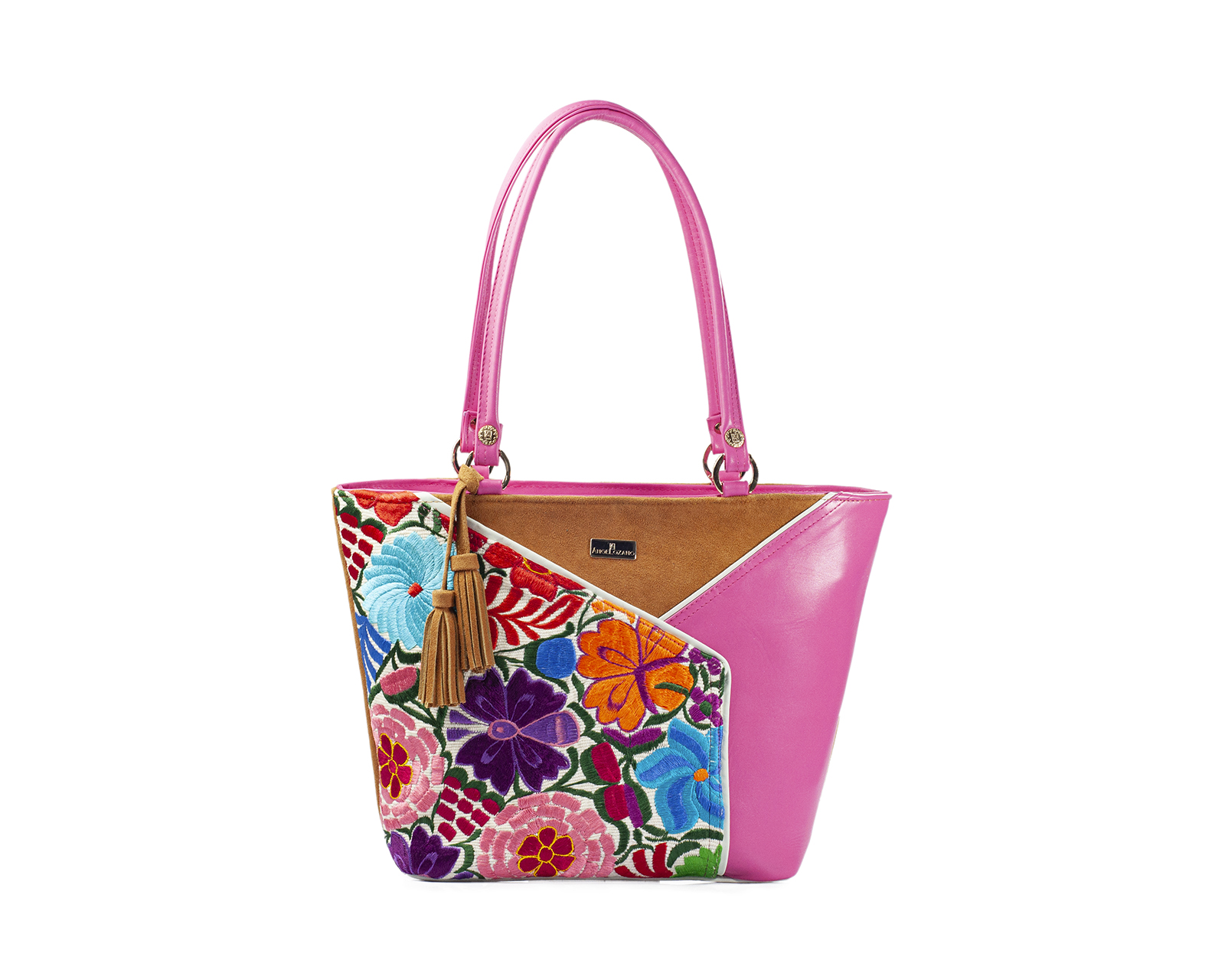 Foto 1 | Bolso Tote A Ángelozano De Piel Vacuna Con Telar Artesanal, Color Camel, Modelo Florentina Negro, Modelo Graciela