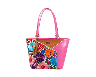 Foto 1 | Bolso Tote A Ángelozano De Piel Vacuna Con Telar Artesanal, Color Camel, Modelo Florentina Negro, Modelo Graciela