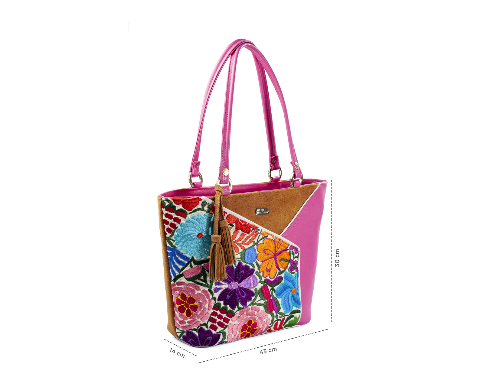 Foto 4 | Bolso Tote A Ángelozano De Piel Vacuna Con Telar Artesanal, Color Camel, Modelo Florentina Negro, Modelo Graciela