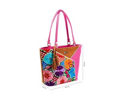 Foto 4 | Bolso Tote A Ángelozano De Piel Vacuna Con Telar Artesanal, Color Camel, Modelo Florentina Negro, Modelo Graciela