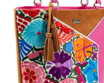 Foto 6 | Bolso Tote A Ángelozano De Piel Vacuna Con Telar Artesanal, Color Camel, Modelo Florentina Negro, Modelo Graciela