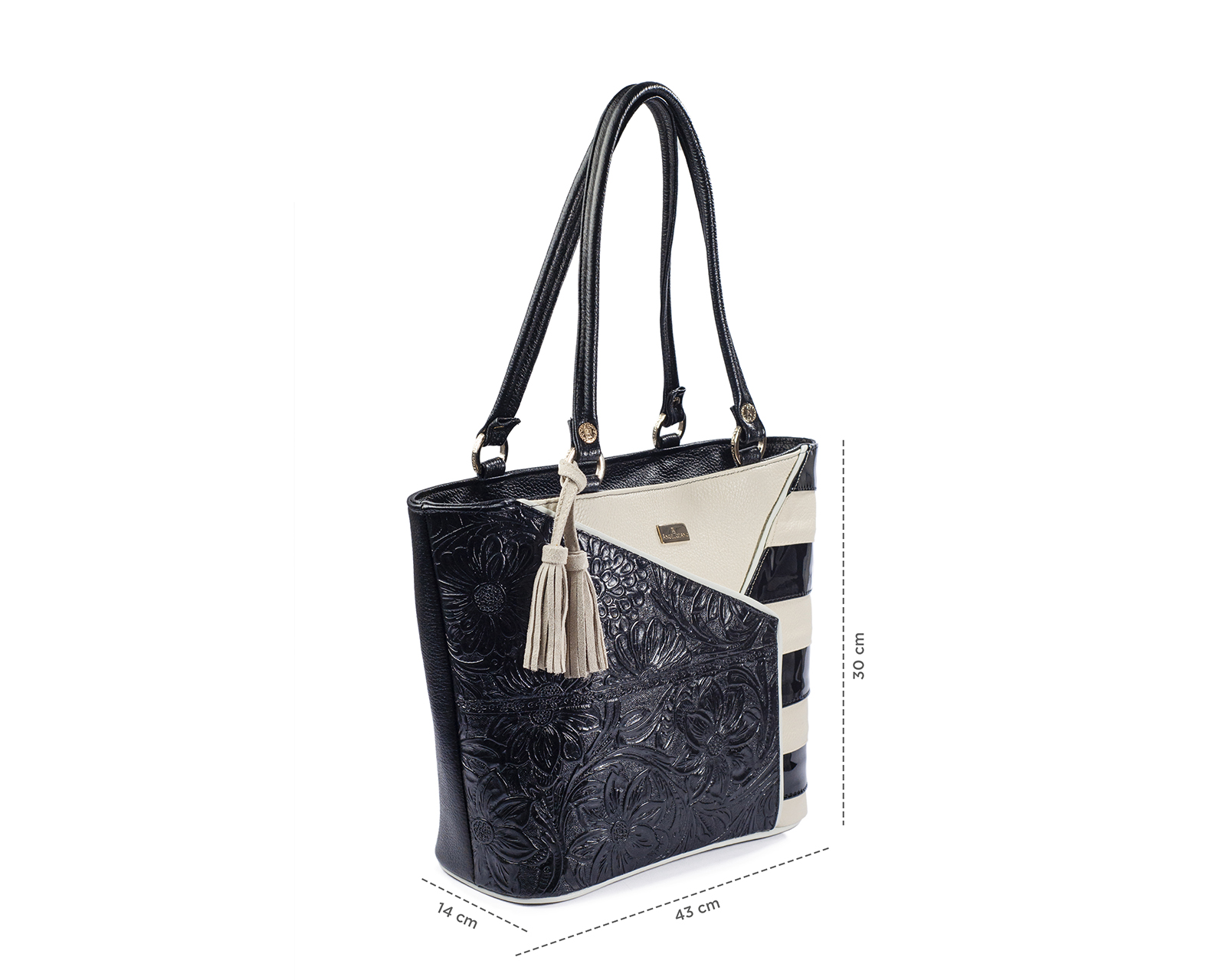Foto 4 pulgar | Bolso Tote A Ángelozano De Piel Vacuna Con Franjas, Color Negro, Modelo Florentina