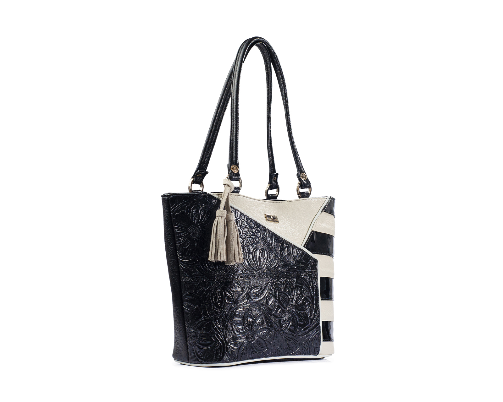 Foto 5 pulgar | Bolso Tote A Ángelozano De Piel Vacuna Con Franjas, Color Negro, Modelo Florentina