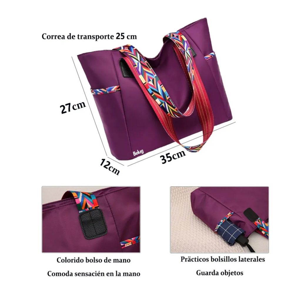 Foto 3 pulgar | Bolso Mano Tote  Gran Capacidad Ligero Belug,  Violeta