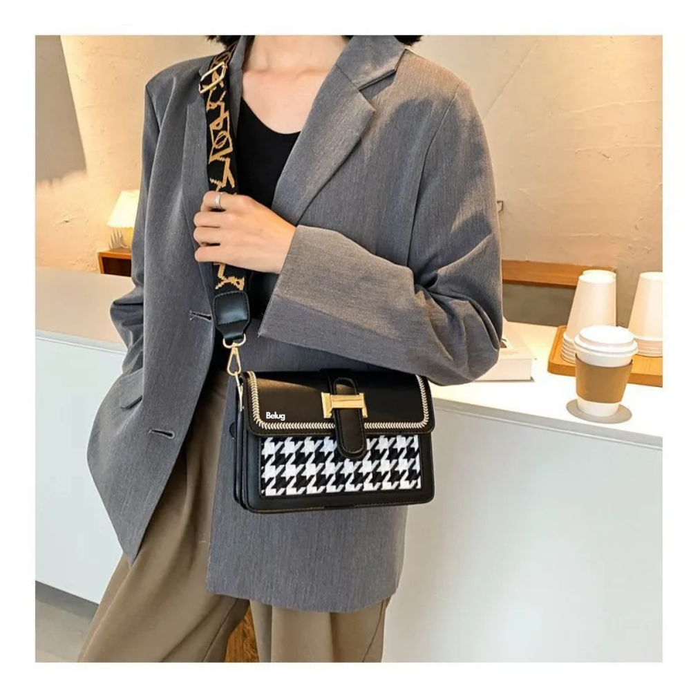 Foto 3 pulgar | Bolsa Elegante Cuadros Blancos Crossbody Belug,  Negro