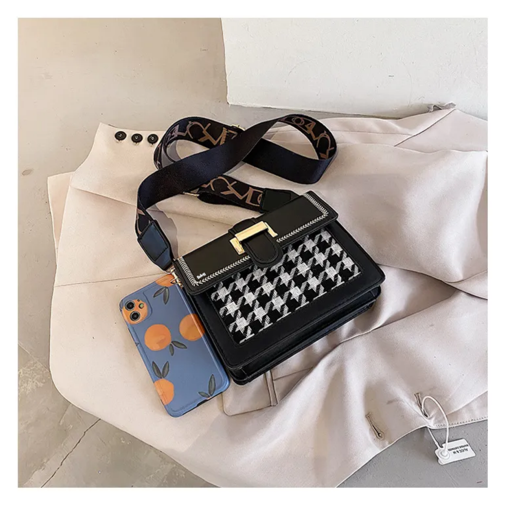 Foto 5 pulgar | Bolsa Elegante Cuadros Blancos Crossbody Belug,  Negro