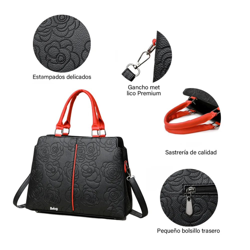 Foto 3 pulgar | Bolso De Mujer Impermeable Belug  Diseño De La Tela Floreado Negro Rojo
