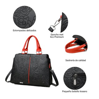 Foto 2 | Bolso De Mujer Impermeable Belug Diseño De La Tela Floreado Negro Rojo