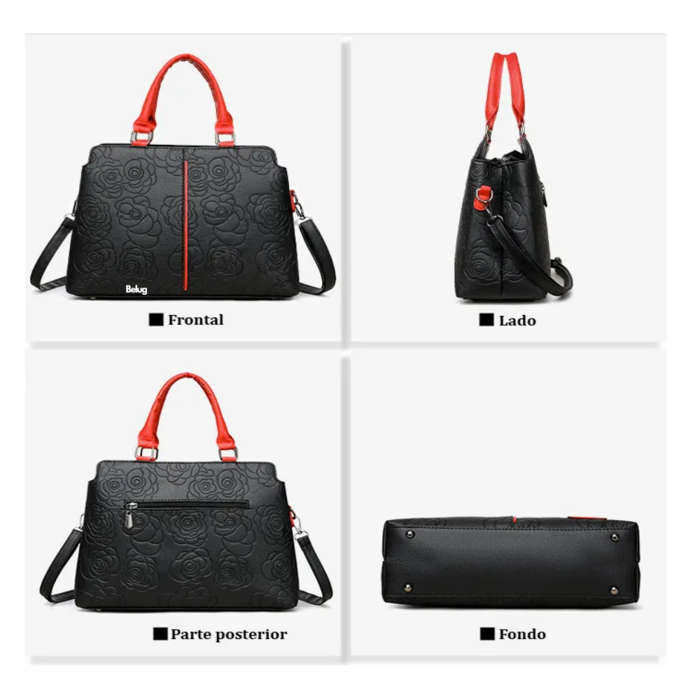 Foto 6 pulgar | Bolso De Mujer Impermeable Belug  Diseño De La Tela Floreado Negro Rojo