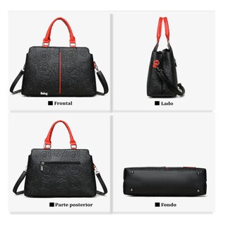 Foto 5 | Bolso De Mujer Impermeable Belug Diseño De La Tela Floreado Negro Rojo