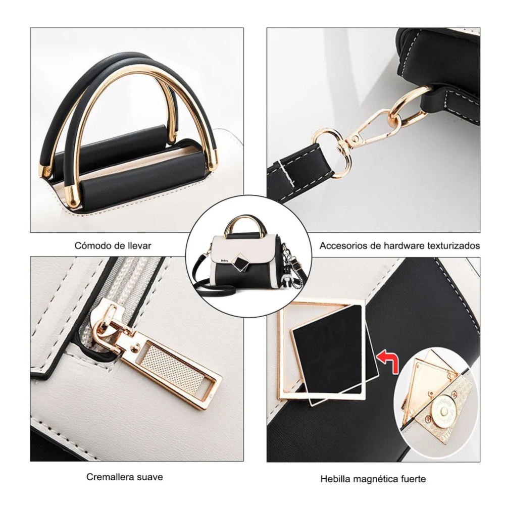 Foto 5 pulgar | Bolso De Hombro Para Mujer, Bolso De Gran Capacidad  Belug, Negro/blanco