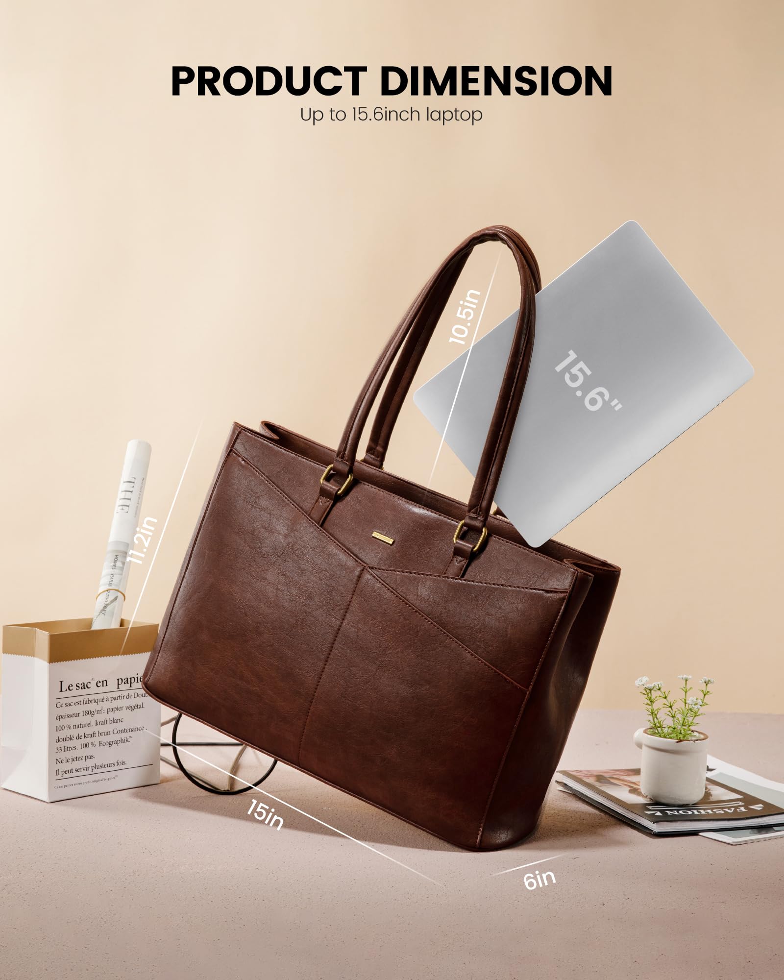 Foto 5 | Bolsa Para Portátil Lovevook, Bolso De Trabajo Vintage De Piel De 15.6 Pulgadas Para Mujer - Venta Internacional.