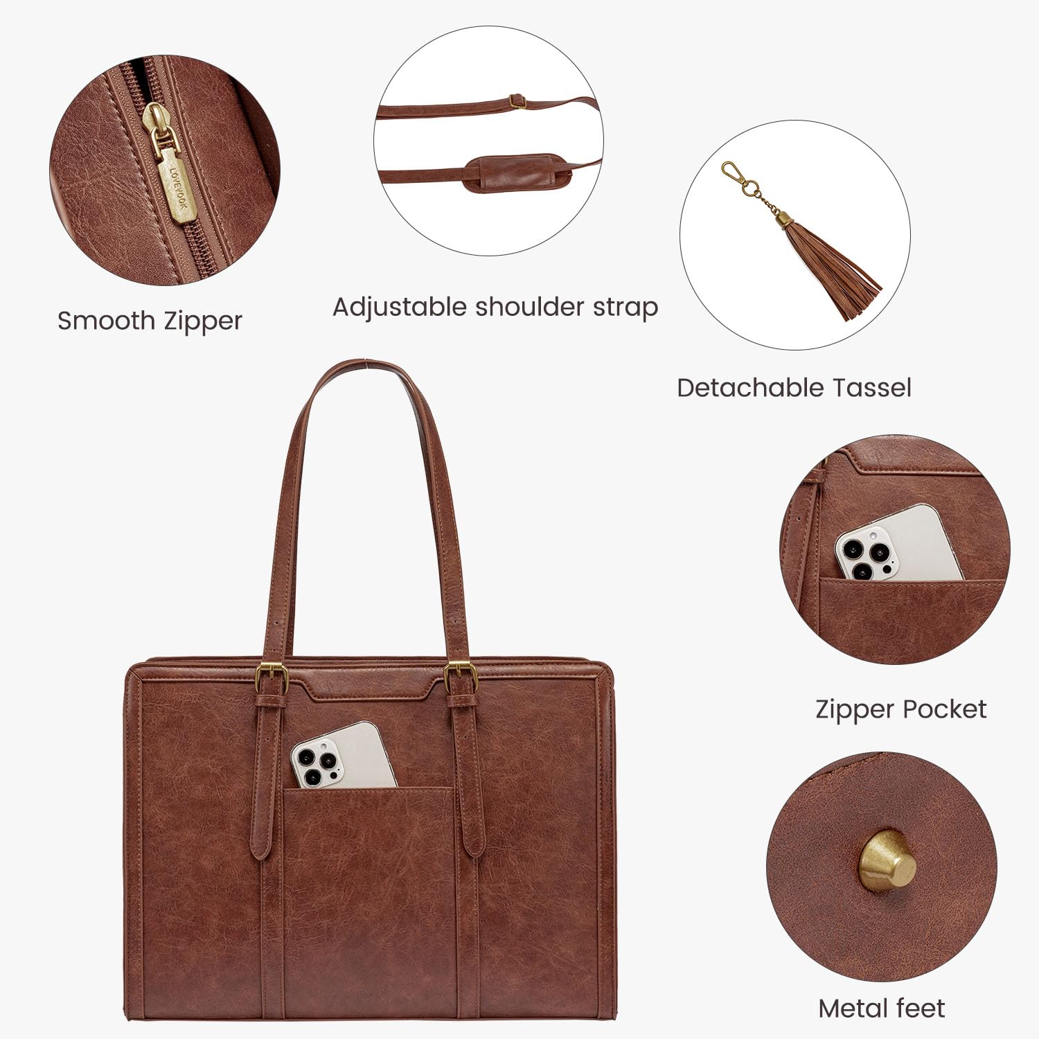 Foto 2 | Bolsa Para Portátil Lovevook Vintage De Piel De 17.3 Pulgadas Para Mujer - Venta Internacional.