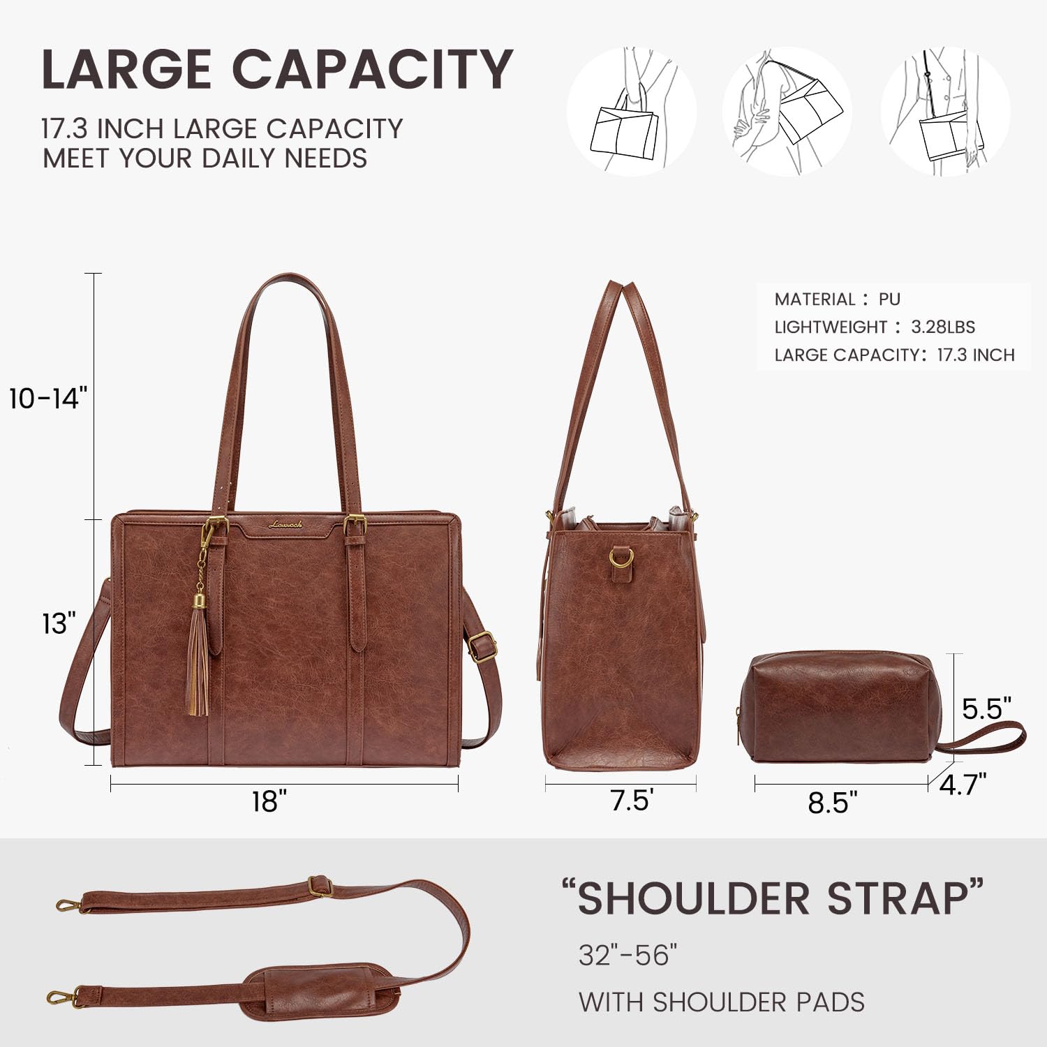 Foto 4 pulgar | Bolsa Para Portátil Lovevook Vintage De Piel De 17.3 Pulgadas Para Mujer - Venta Internacional.