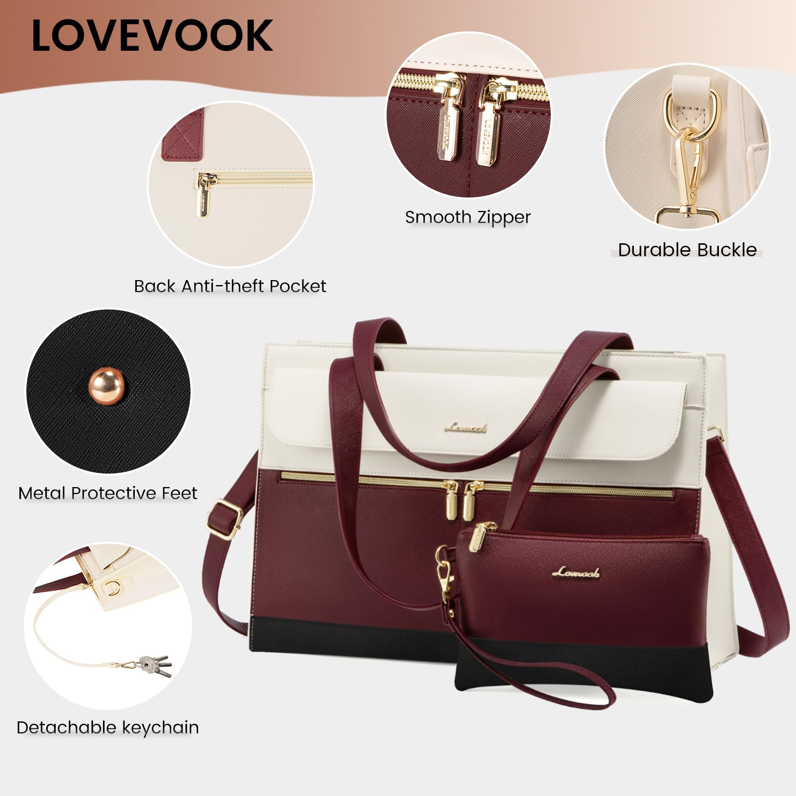 Foto 4 | Bolso Para Portátil Lovevook Professional De Piel De 15,6 Pulgadas, Resistente Al Agua - Venta Internacional.