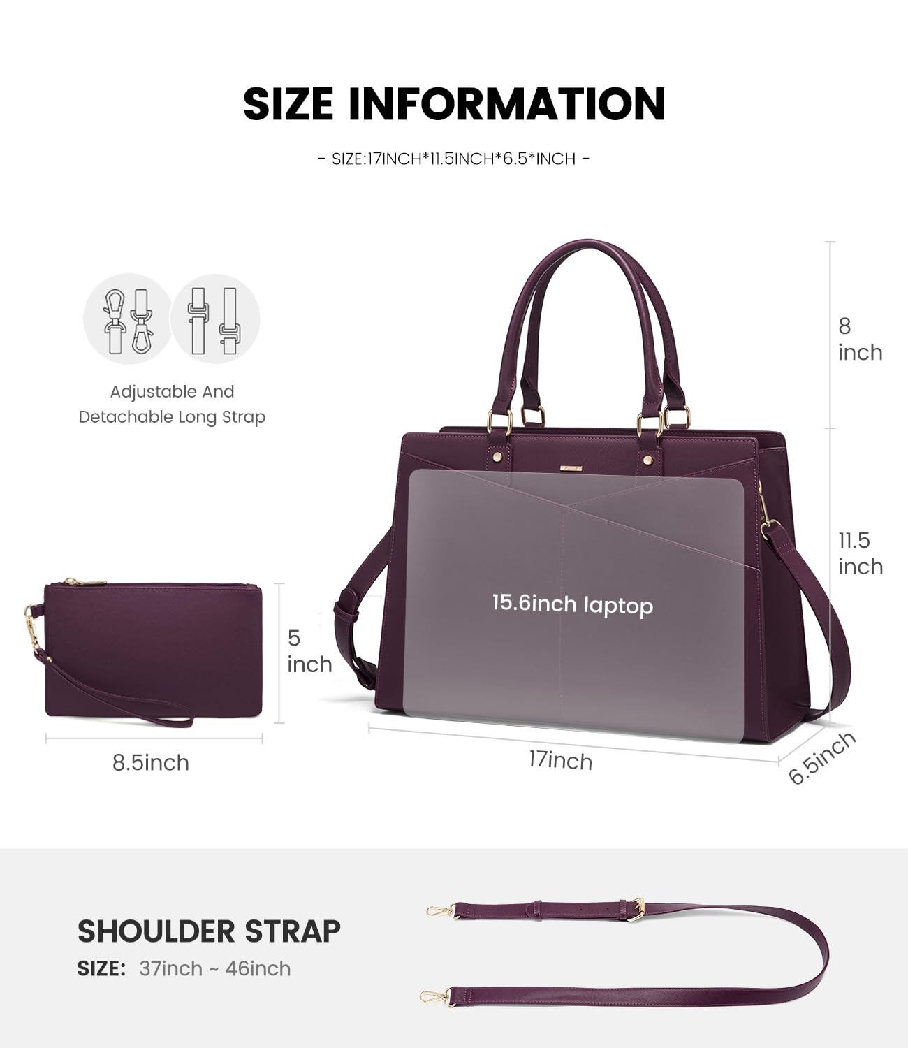 Foto 5 pulgar | Bolso De Mano Para Portátil Lovevook, Piel, Negocios, Oficina, Trabajo, Morado - Venta Internacional.