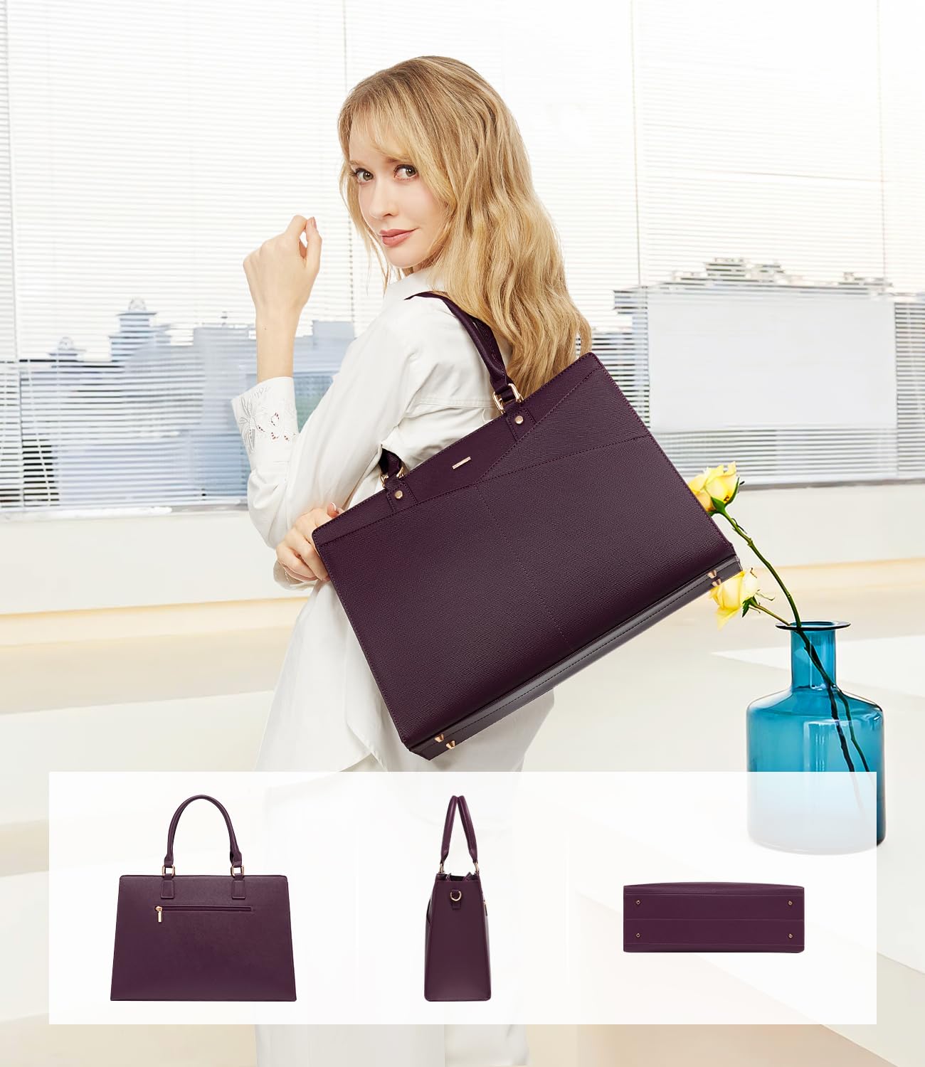 Foto 5 | Bolso De Mano Para Portátil Lovevook, Piel, Negocios, Oficina, Trabajo, Morado - Venta Internacional.