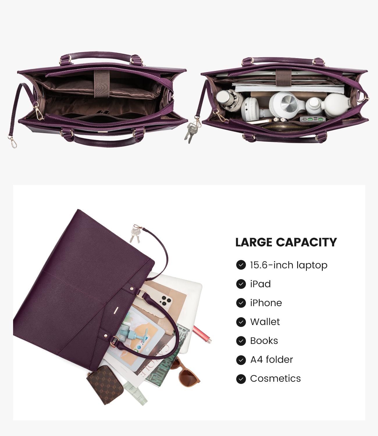 Foto 6 | Bolso De Mano Para Portátil Lovevook, Piel, Negocios, Oficina, Trabajo, Morado - Venta Internacional.
