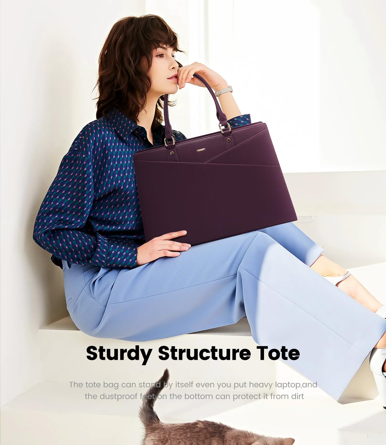 Foto 7 | Bolso De Mano Para Portátil Lovevook, Piel, Negocios, Oficina, Trabajo, Morado - Venta Internacional.