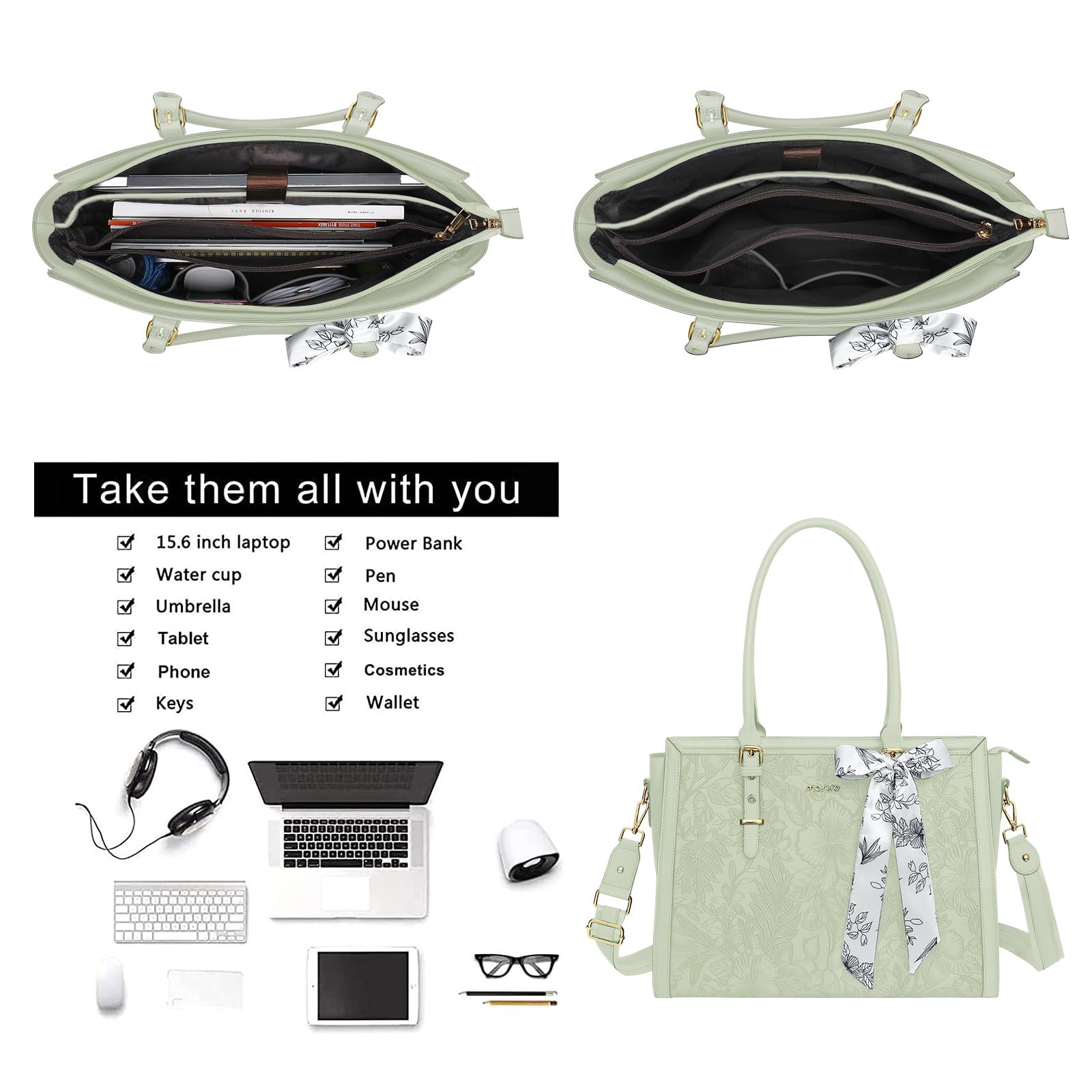 Foto 4 pulgar | Bolsa Mosiso Para Portátil Para Mujer De 17 A 17 Pulgadas, Piel Sintética, Color Verde - Venta Internacional.