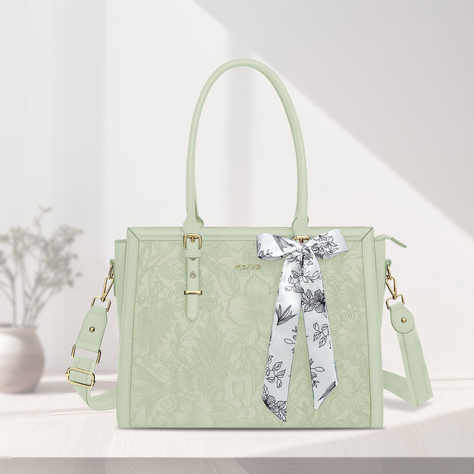 Foto 5 pulgar | Bolsa Mosiso Para Portátil Para Mujer De 17 A 17 Pulgadas, Piel Sintética, Color Verde - Venta Internacional.