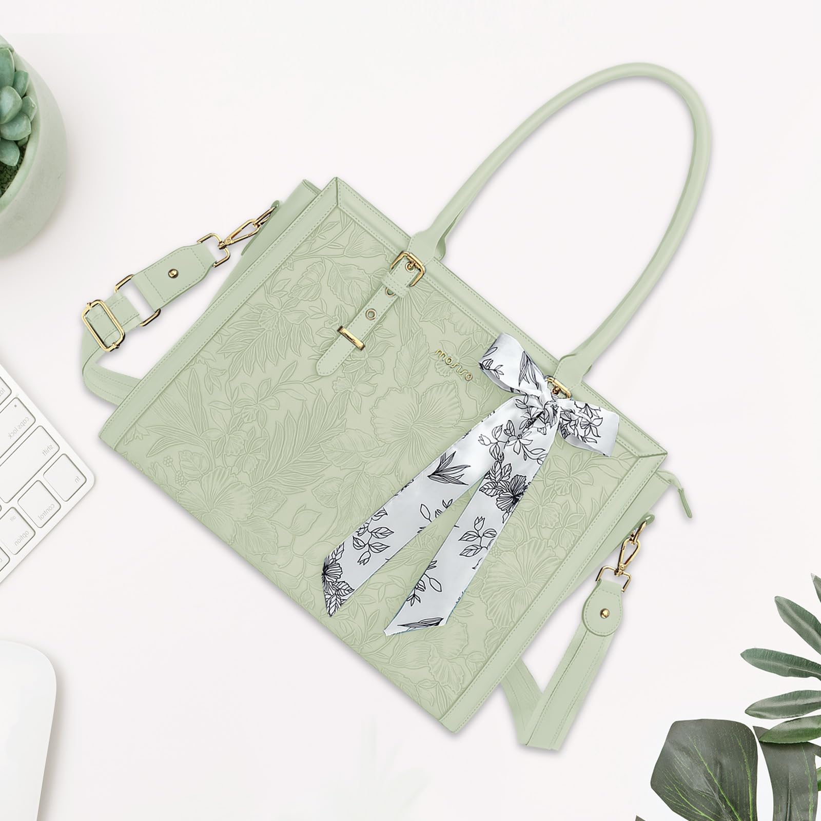Foto 6 pulgar | Bolsa Mosiso Para Portátil Para Mujer De 17 A 17 Pulgadas, Piel Sintética, Color Verde - Venta Internacional.