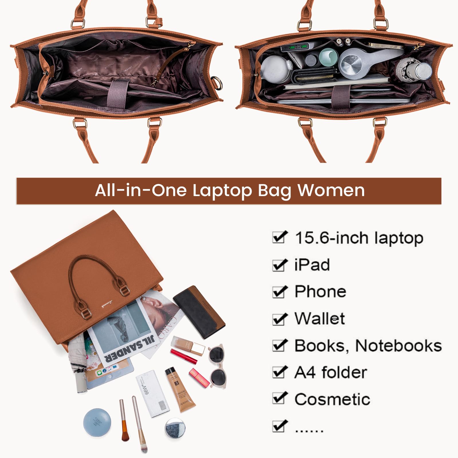 Foto 3 | Bolsa Para Portátil Lovevook Para Mujer De 15.6 Pulgadas, Piel Impermeable - Venta Internacional.