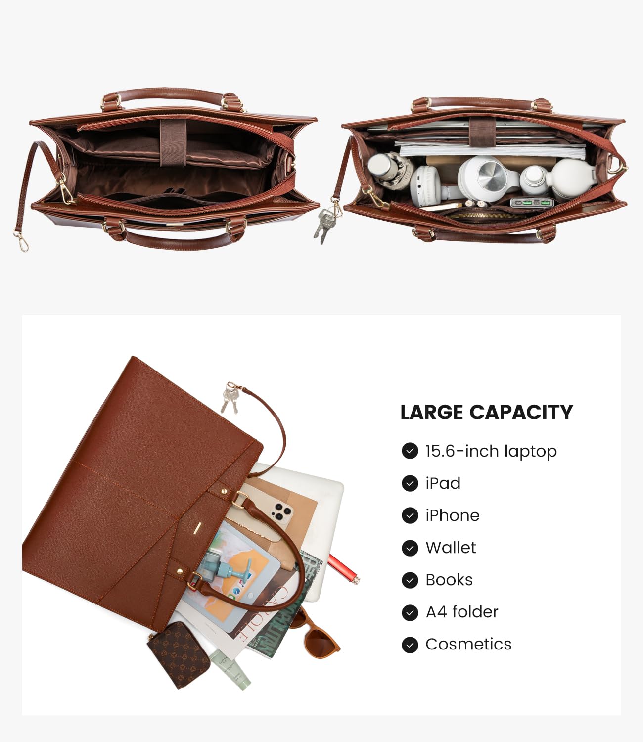 Foto 6 | Bolsa De Mano Para Portátil Lovevook, Piel, Oficina De Negocios, 15.6 Pulgadas, Ceja - Venta Internacional.