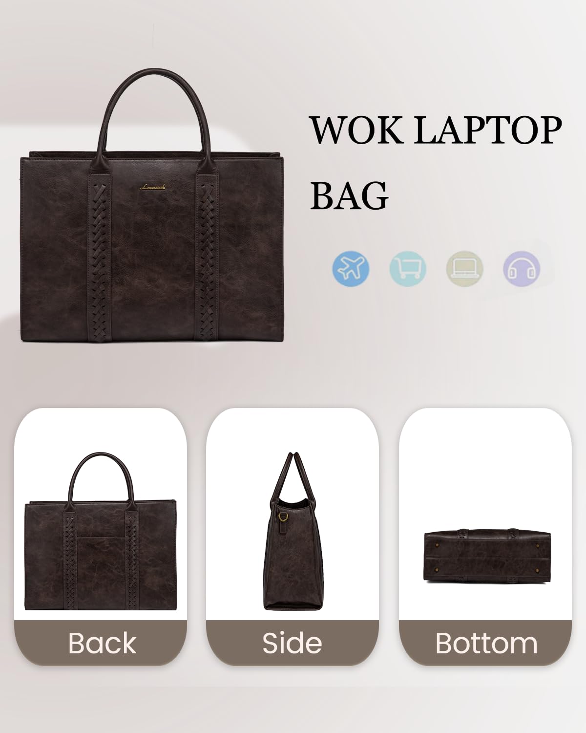 Foto 5 | Bolsa De Mano Para Portátil Lovevook, Piel Vintage, 15.6 Pulgadas, Impermeable - Venta Internacional.