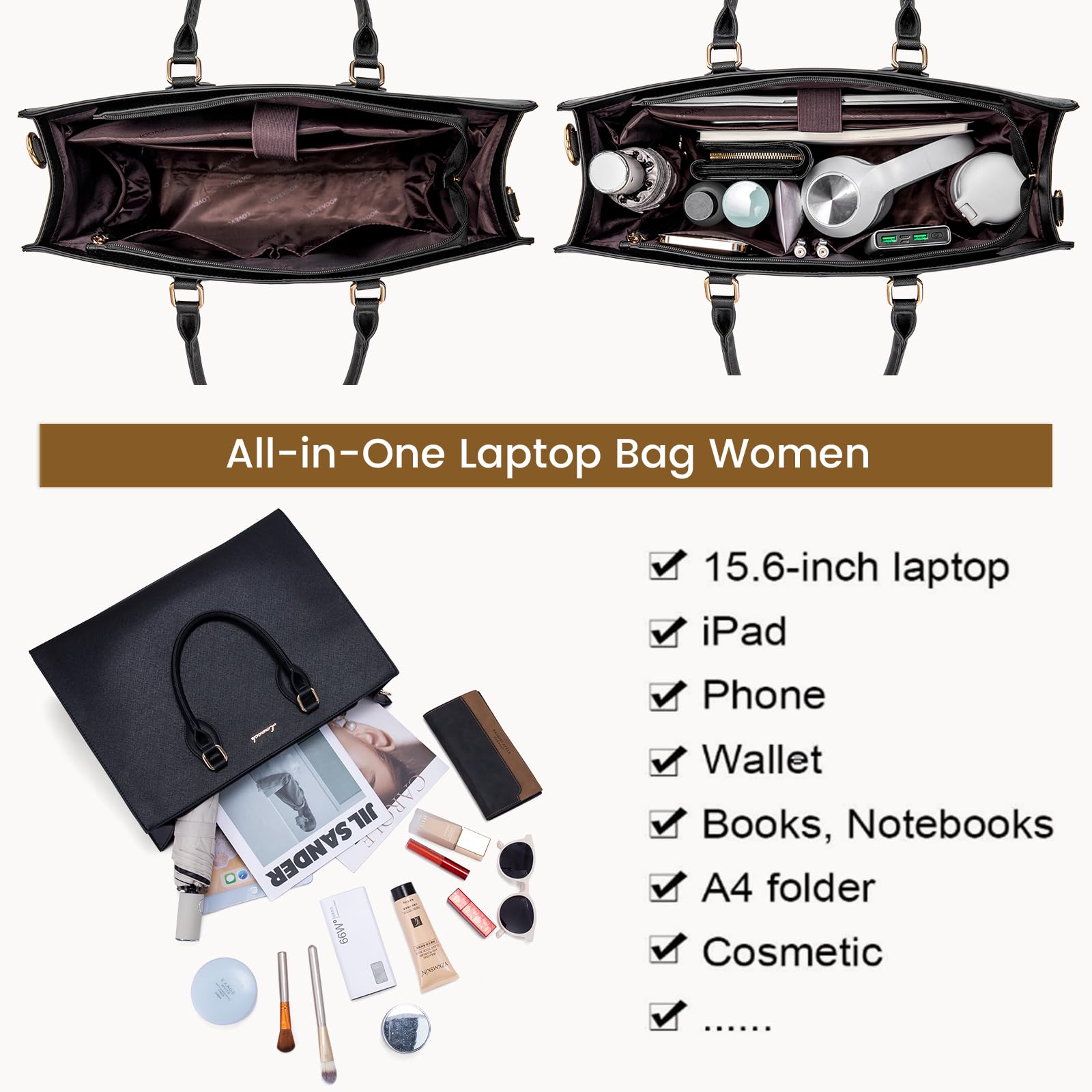 Foto 4 pulgar | Bolsa Para Portátil Lovevook Para Mujer De 15.6 Pulgadas, Piel Impermeable - Venta Internacional.