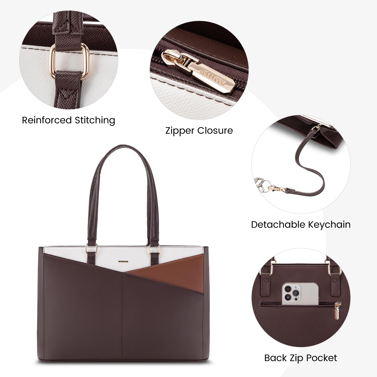 Foto 7 | Bolsa De Mano Para Portátil Lovevook Para Mujer De 15.6 Pulgadas, Color Café/marrón/bebé - Venta Internacional.