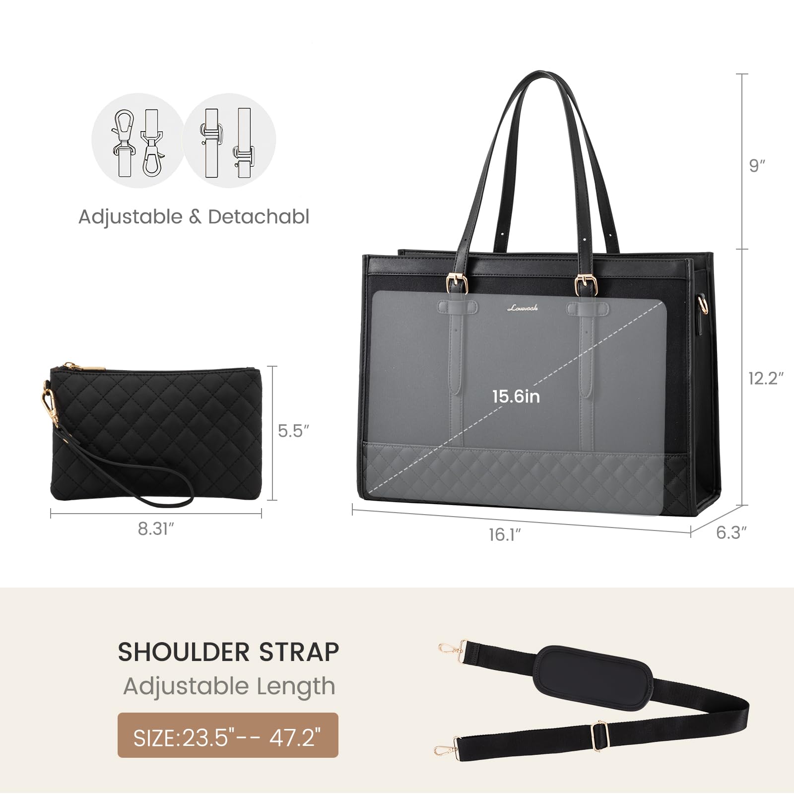 Foto 4 pulgar | Bolsa De Lona Para Portátil Lovevook Para Mujer De 15,6 Pulgadas, Bolsa De Trabajo De Gran Capacidad - Venta Interna